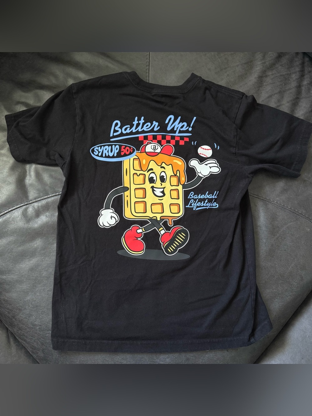 Baseball Lifestyle 101 Youth Batter Up Waffle T-Shirt Black Size Boys Large